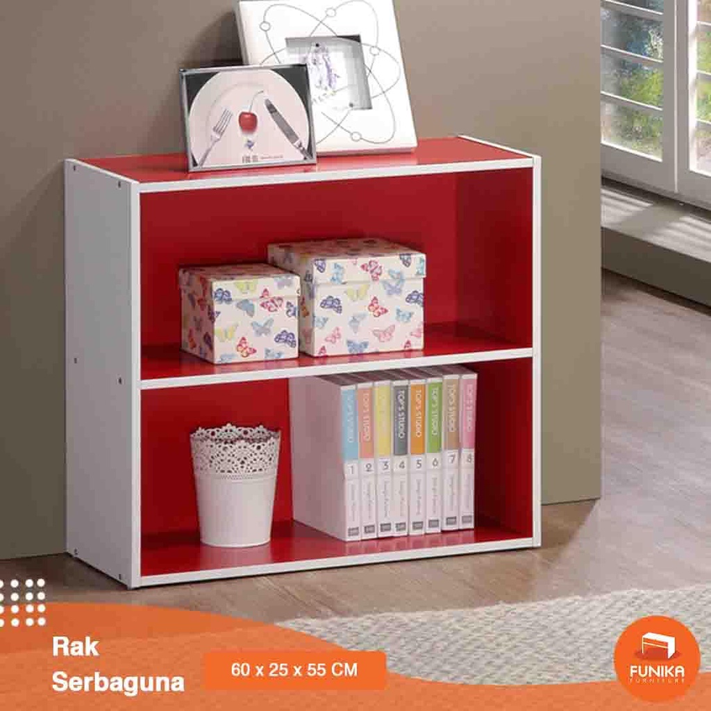 FUNIKA 11240 RD-WH - Rak Buku 2 Tingkat / Rak Serbaguna 2 Susun / Rak Minimalis / Rak Buku Kayu / Bo