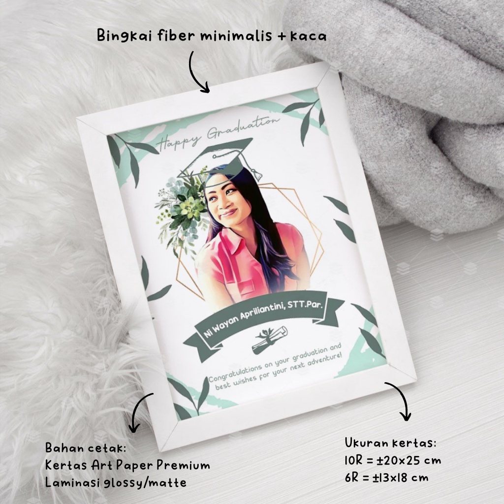 TERLARIS Custom Design Hiasan Dinding Kado Hadiah Ucapan Wisuda Kelulusan Pigura Kaca 10R 6R Ulang T