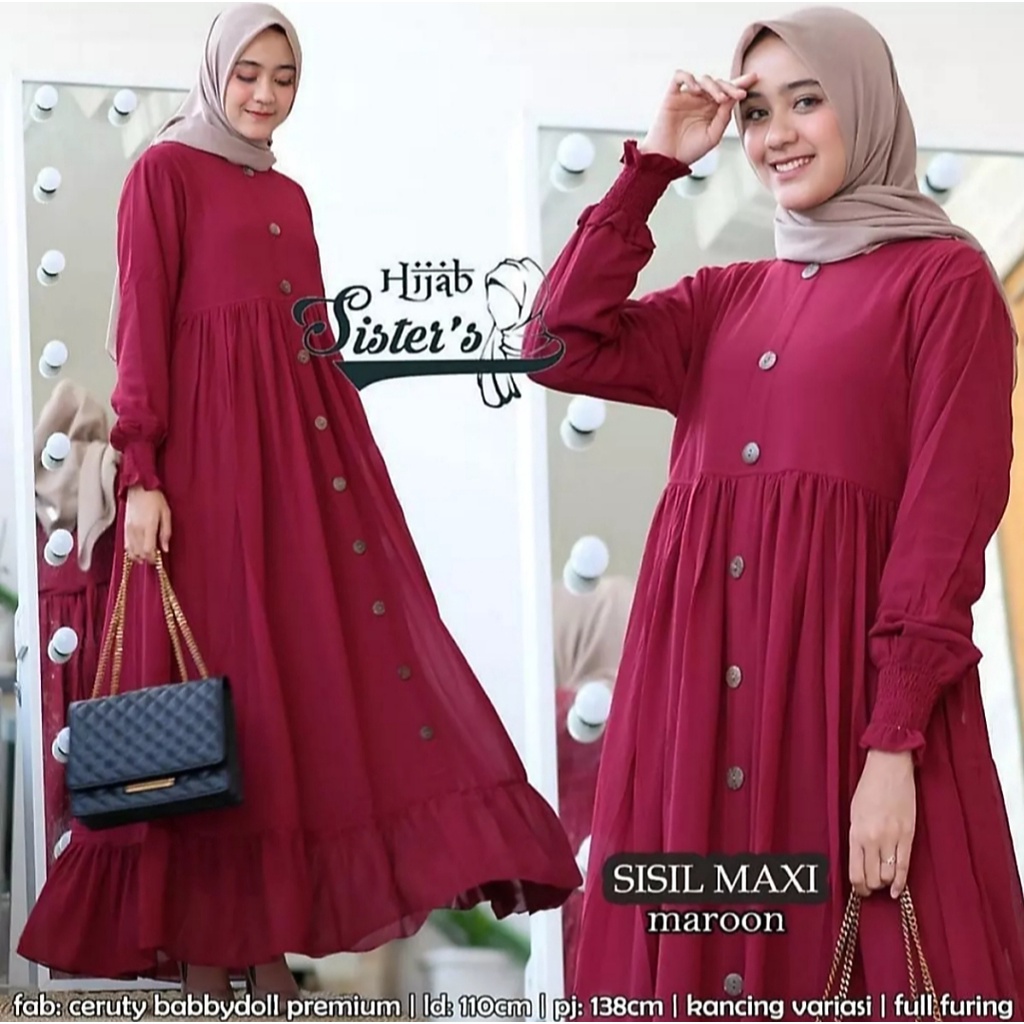 GAMIS ALESHA FULL KANCING DRESS MOSCREPE TERBARU KEKINIAN Gamis terbaru tunik wanita dewasa baju dress kondangan