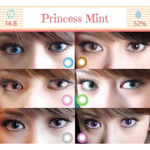 Softlens Princess Mint Series Gray Brown Blue Green Violet Pink Soflen Warna Terang Minus Murah Lens