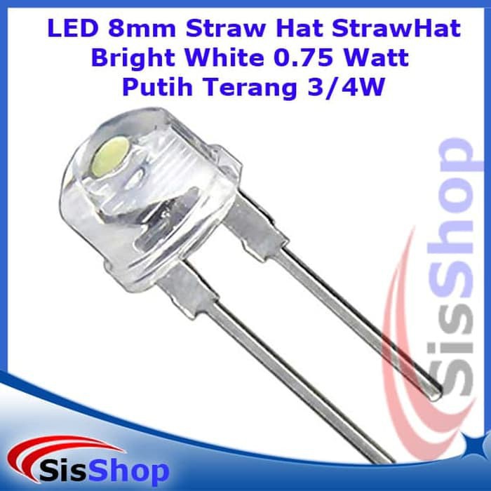 Led Strawhat putih-putih (led topi) - 4,8mm - 8mm merah kuning hijau biru  putih 5cm
