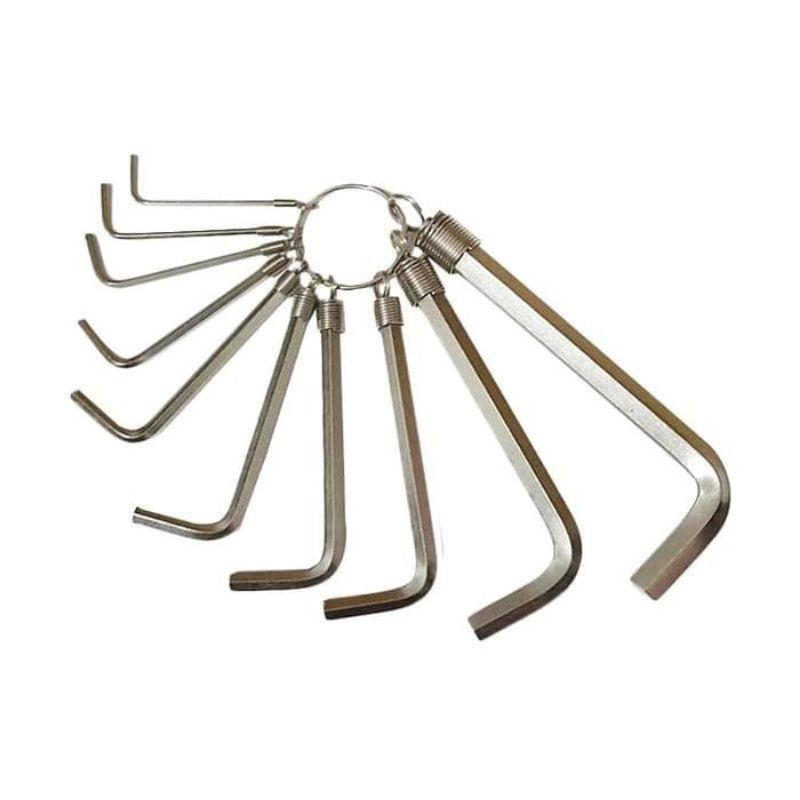 KUNCI L SET 10 PCS PLAT HEX HEXAGONAL KEY WRENCH CHROME 10PCS SHORT LONG PENDEK PANJANG