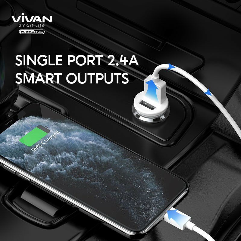 Charger Mobil Vivan VCC01 2.4A Car Charger Free Kabel Micro USB ORIGINAL