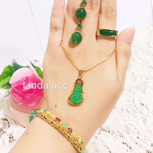 set giok warna hijo gelang giok lapis emas