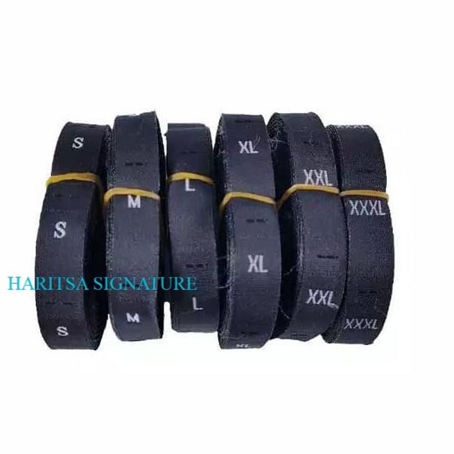 

€ Label Lebel Size Ukuran SML Nomor Baju Woven Kain Bordir HITAM Per Roll