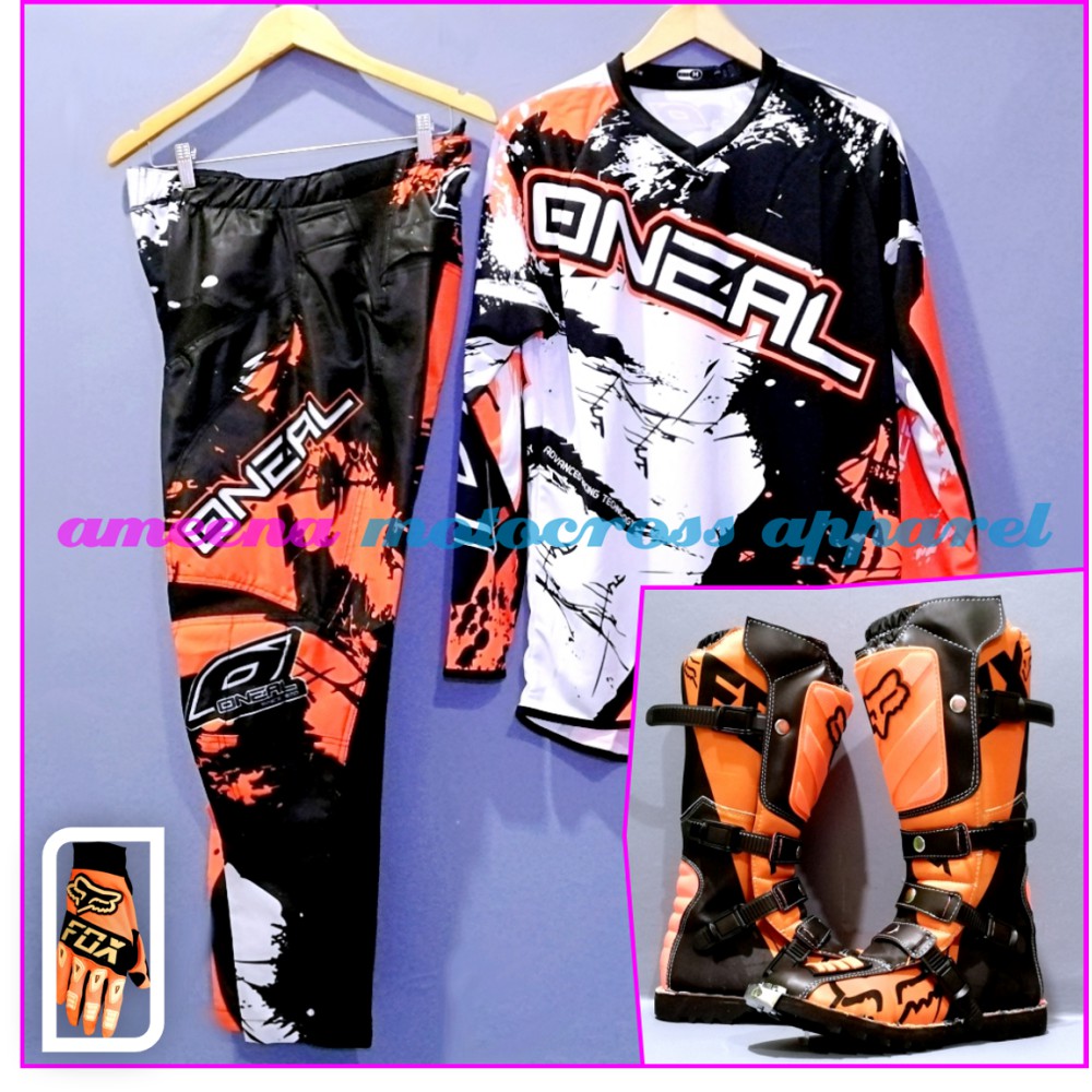 Jerseyset Cross, Sepatu Trail &amp; Sarung Tangan Motocross Fullset - JSG017A