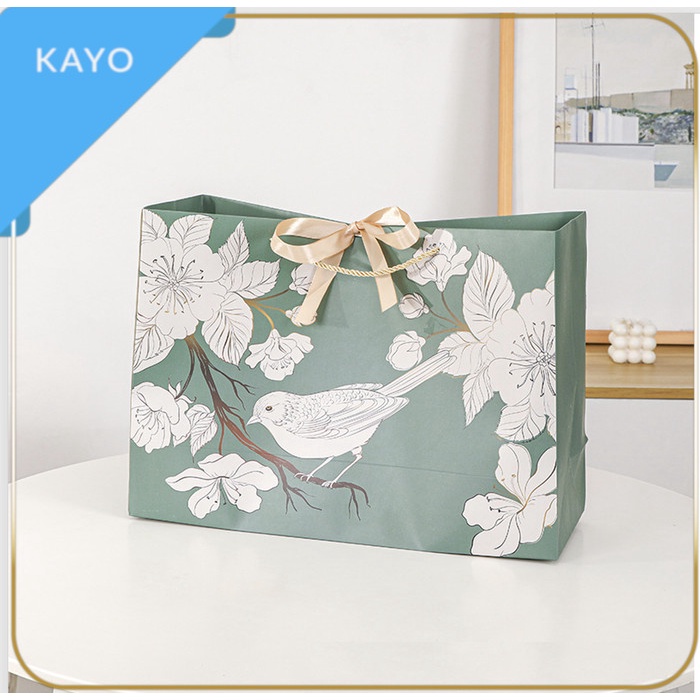 

Kantong bingkisan tas kado kantong motif burung daun hijau , paper bag