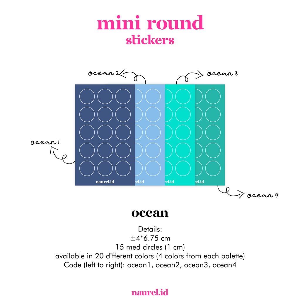

[Naurel.id] Mini Round Sticker Bujo in Ocean (15 circles) Stiker Planner