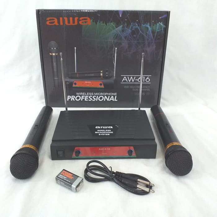 Mic Double Wireless-Microphone AIWA AW-616 Microphone Tanpa Kabel