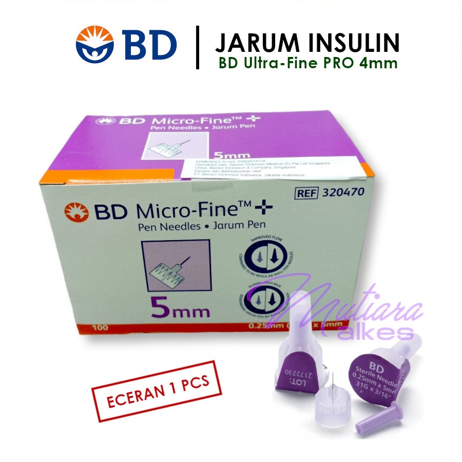 (MUTIARA ALKES) ECERAN Insulin / BD microfine 5 mm Ungu 0.25 mm ,(31G) x 5 mm