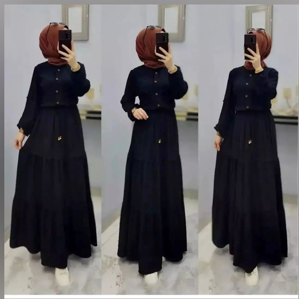 Baju Wanita Gamis Malaysia Ceruty Babydoll Full Furing Natalia Dress Busui Friendly Gamis Kondangan Modern Gaun Pesta Muslimah