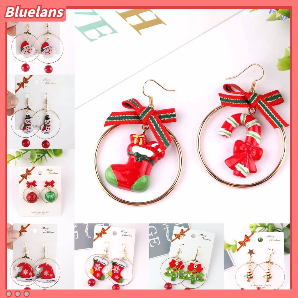 1 Pasang Anting Hoop Desain Snowman Natal Bahan Alloy Untuk Anak Perempuan