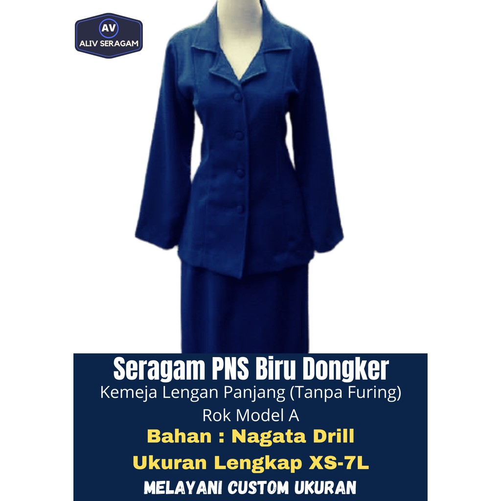 Seragam PNS PDH Pemda Wanita Ukuran XS-7L Biru Dongker Nagata Drill
