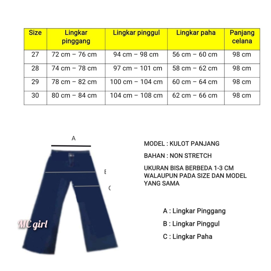 MC girl - Kulot Panjang Jeans Warna Biru Muda Wanita / Celana Jeans Kulot Boyfriend Light Blue / Kaki Lebar