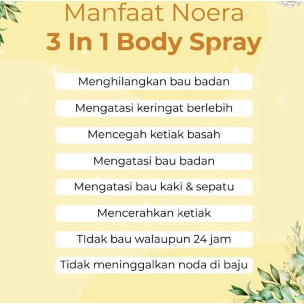 Noera 3 In 1 Body Spray | Natural Deo Spray Penghilang Bau Badan BPOM