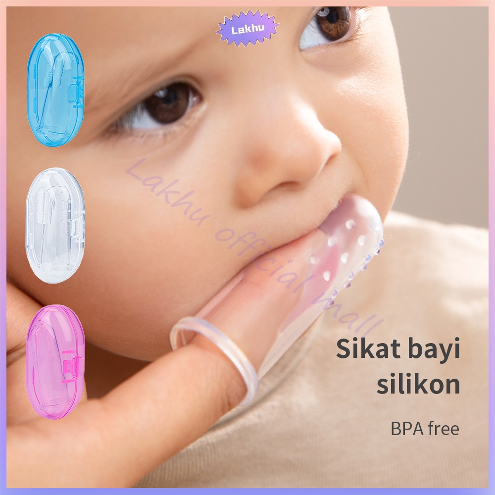 Lakhu sikat gigi jari bayi silikon sikat lidah bayi / finger toothbrush -free kotak