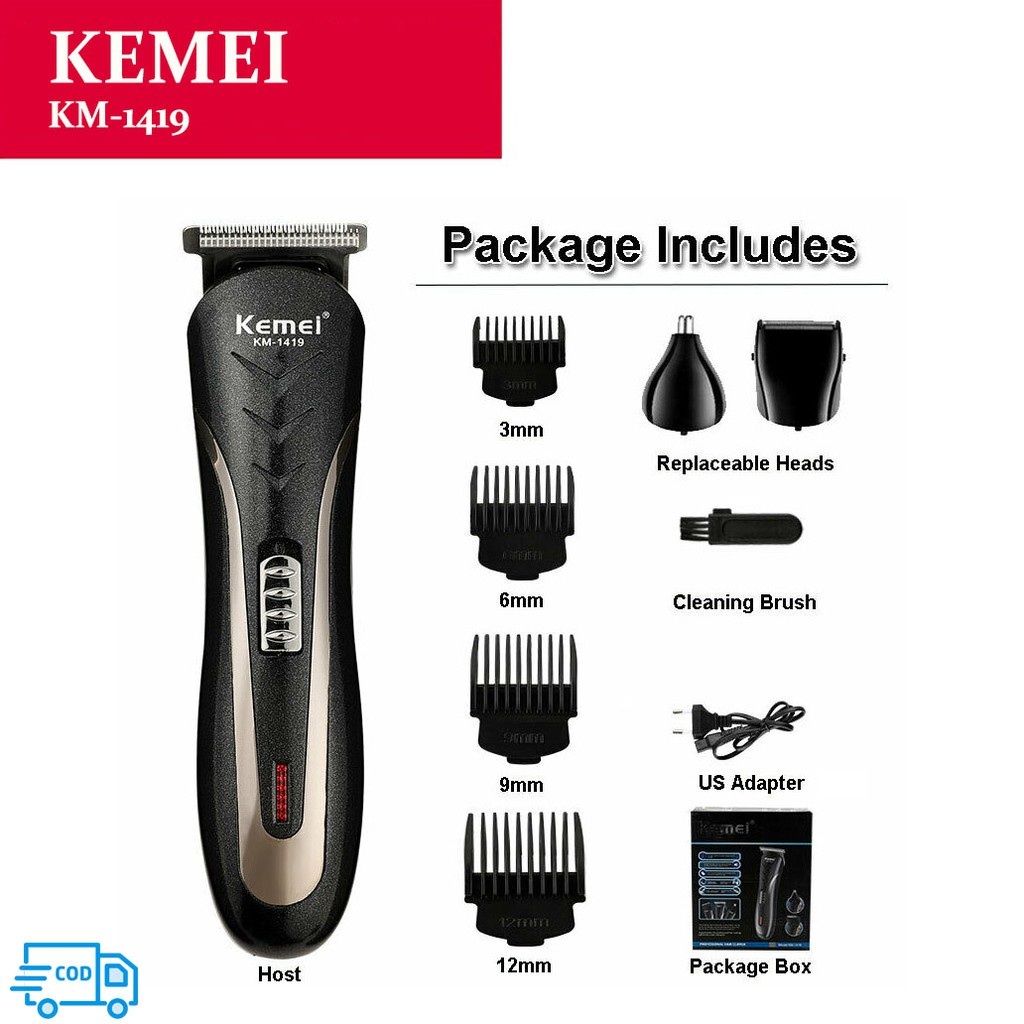 BEAUTY JAYA - COD - KEMEI KM 1419 / km 1407 3 in 1 Hair Clipper Rechargeable - Alat Cukur Rambut Elektrik Kumis JengBulu Hidung