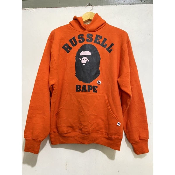 vintage hoodie russel x bape 90s orange