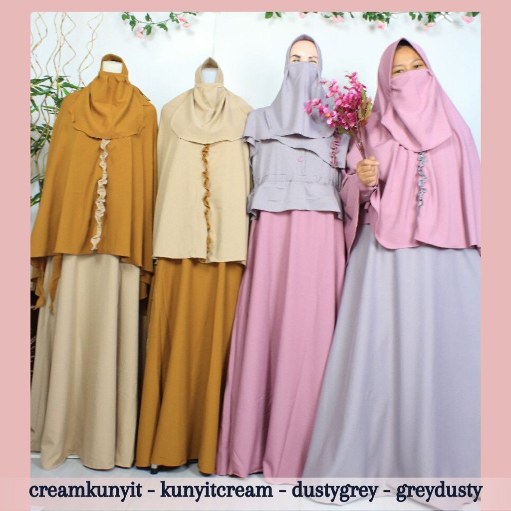 Gamis syari Set Cadar Itycrepe LALUNA Busana Muslim Wanita Syari Terkini Terlaris purdah niqob murah busui jumbo reseller dropshiper