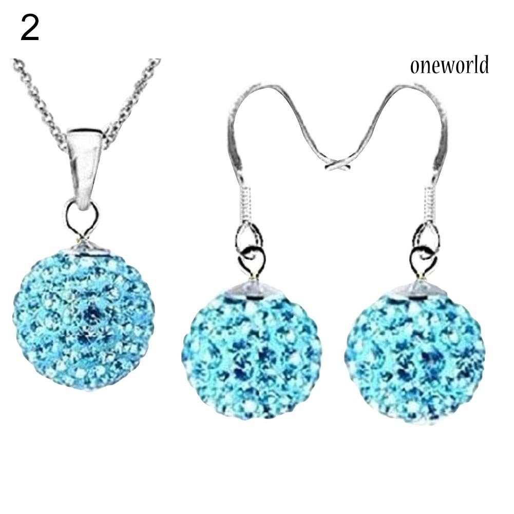 OW@ 2Pcs/Set Women Ball Shaped Charm Rhinestone Hook Earrings Necklace Jewelry Gift