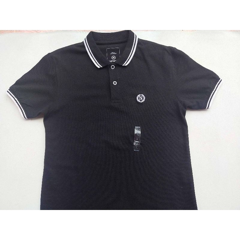 NEVADA Kaos Polo Pria Hitam Line Putih di lengan dan Leher Ori dan Realpict