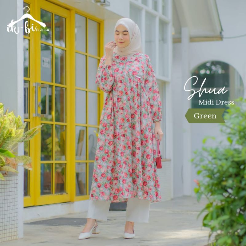 SHUA MIDI DRESS/Dress wanita-Green / baju muslim wanita / baju muslim kekinian/ baju muslim terbaru/