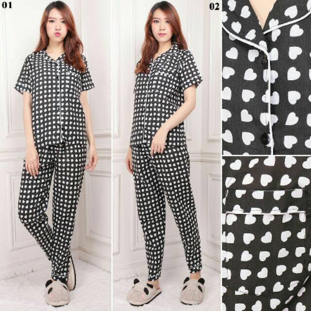 Sumber fashion jakarta - baju tidur piyama katun wanita LOVE LOVE - konveksi murah