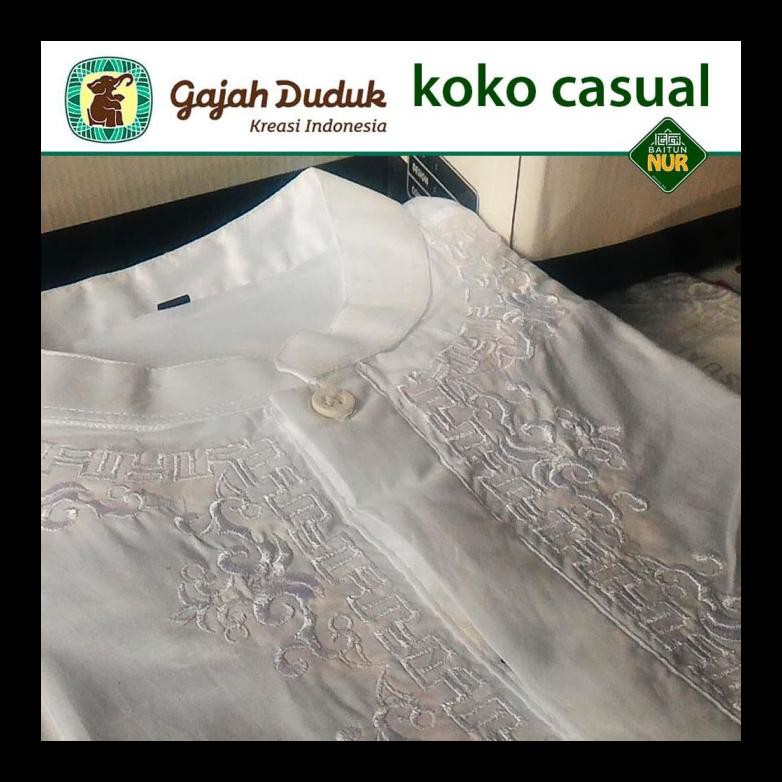 BARU BAJU KOKO PUTIH CASUAL SHORT GAJAH DUDUK BORDIR KOKO LAKI-LAKI TERMURAH ALF