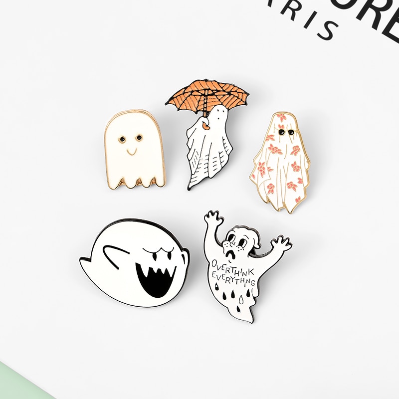 Bros pin Enamel Desain Ghost Escape Payung Kopi Overthink Untuk Hadiah Halloween