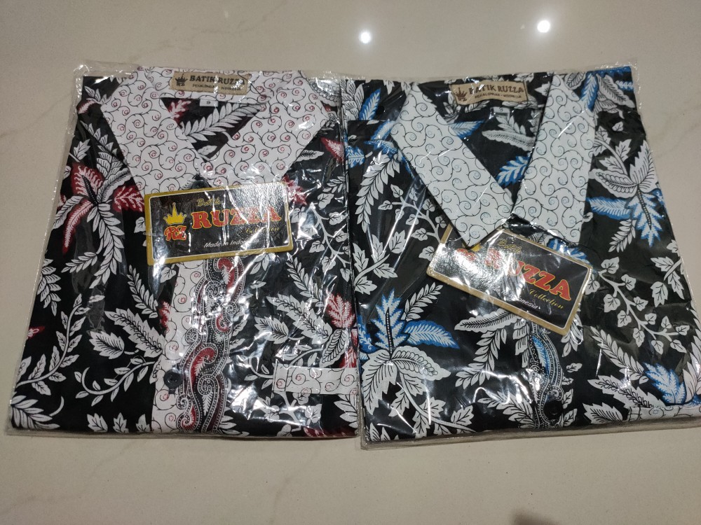 Ruzza Batik Anak Ukuran 0-15 Tahun Kemeja Motif Pari Blarak Biru Merah