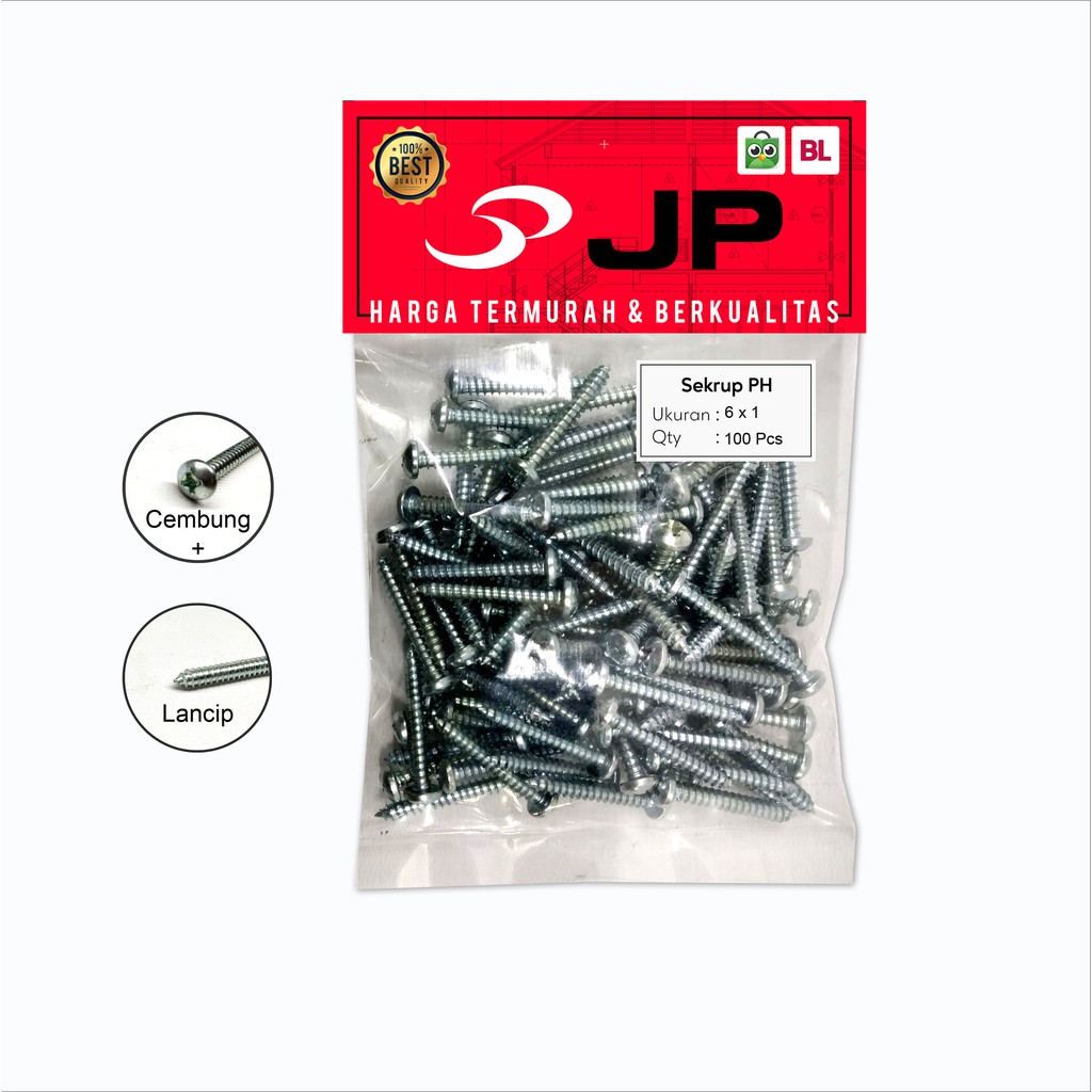 SEKRUP PH 6 x 1 - SKRUP PH 6x1 BAUT TAPPING ISI 100 PCS