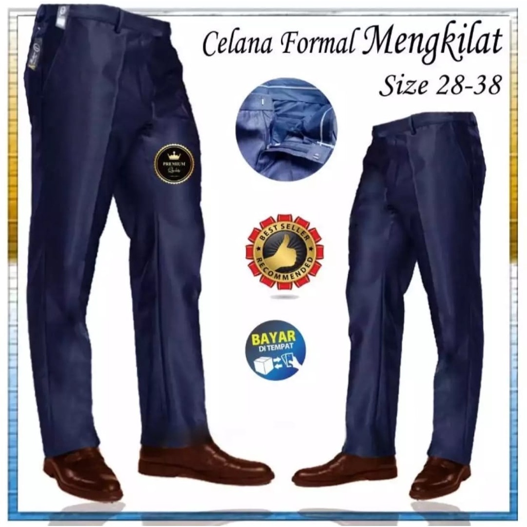 celana kerja / celana slim fit mengkilap /squad