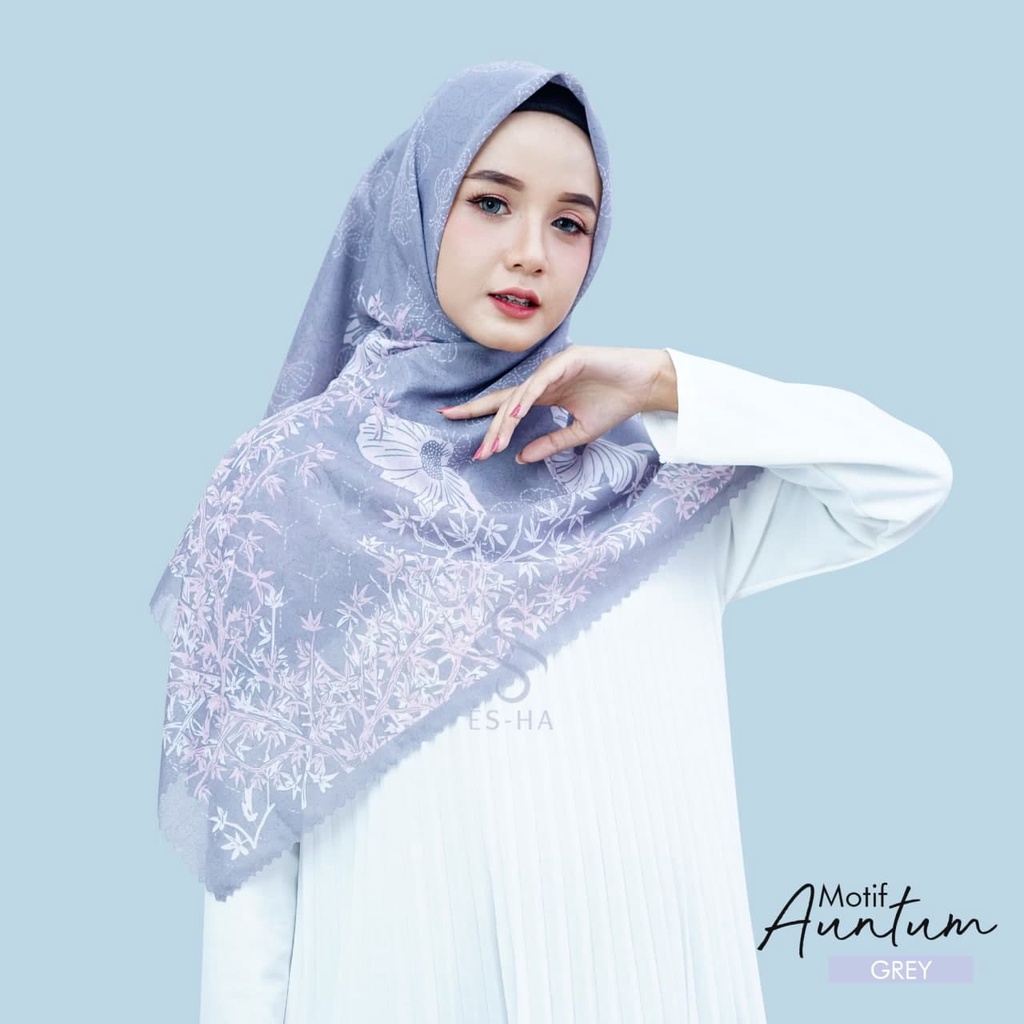 Hijab Segi Empat Motif Termurah / Hijab Lasercut Voal Motif Berkualitas / Motif Auntum Black-AUNTUM GREY