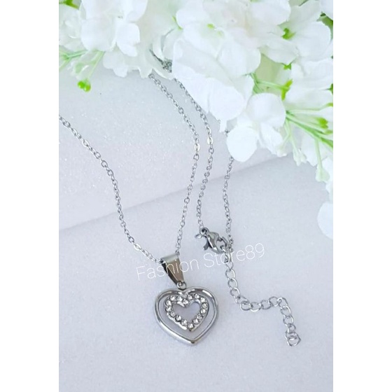 Kalung Love double ring Titanium gold silver kualitas terjamin antikarat bestseller