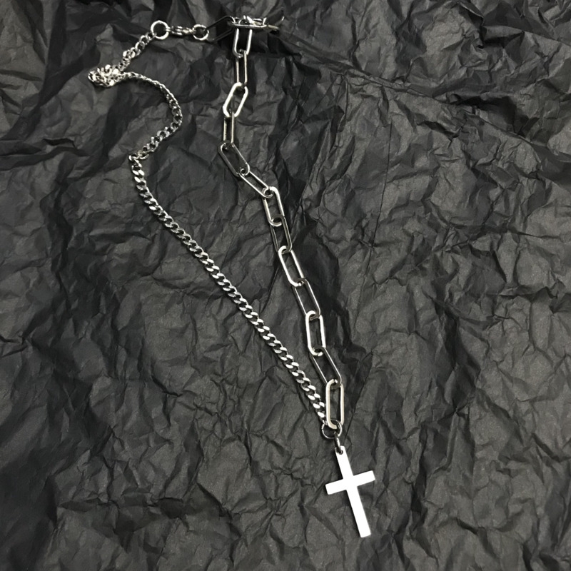 19002Hip-hop Bundy Multilayer Cross Necklace，Simple couple three-piece titanium steel chain