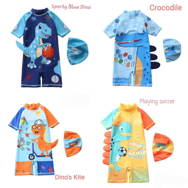 Baju renang Anak one pieces, baju renang bayi terusan plus topi,  swimwear kids