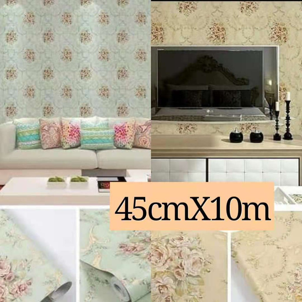 Wallpaper sticker motif shabby tosca/cream ukuran 45cmx10m