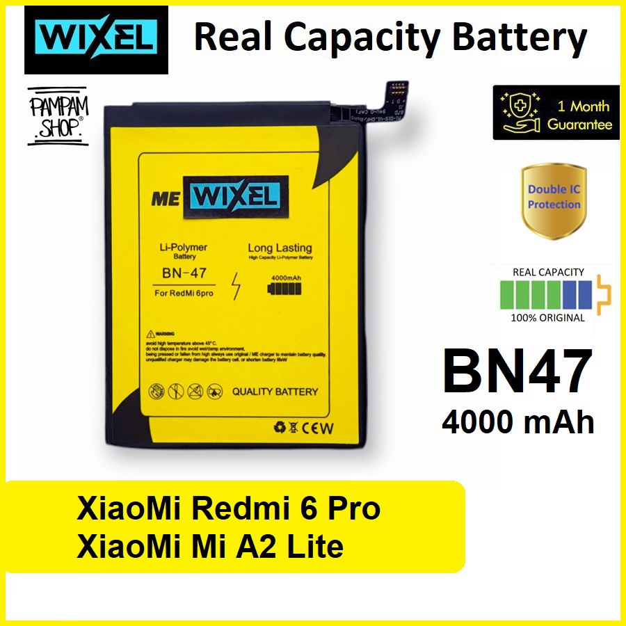 WIXEL ME Baterai XiaoMi BN47 Mi A2 Lite Redmi 6 Pro Real Capacity Battery Original Batre Batrai Ori HP Handphone BN 47