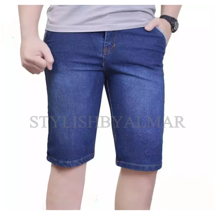 celana jeans pendek pria cowok Hitam Biru muda Biru dongker Berkualitas