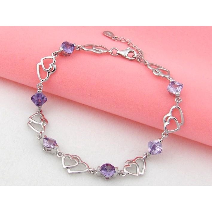 Gelang Bahan Stainless Steel Lapis Silver Desain Hati Ganda Gaya Korea Untuk Wanita
