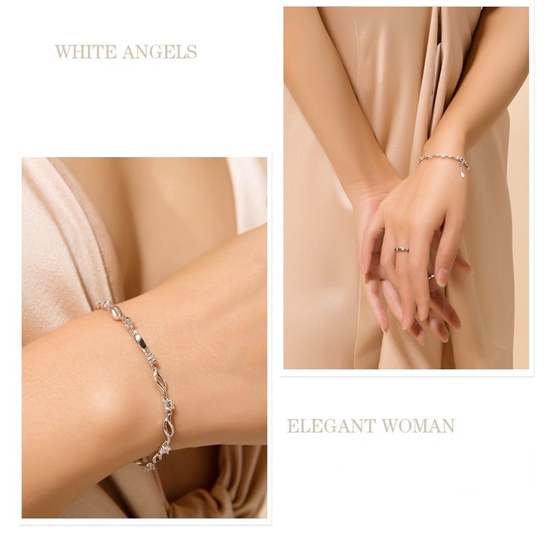 Gelang Bahan Stainless Steel Lapis Silver Aksen Berlian Kristal Untuk Wanita