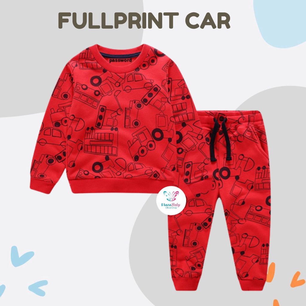 Plazababyku PASSWORD FULLPRINT CAR Setelan Sweater 1 - 7 Tahun Baju Anak BerKualitas