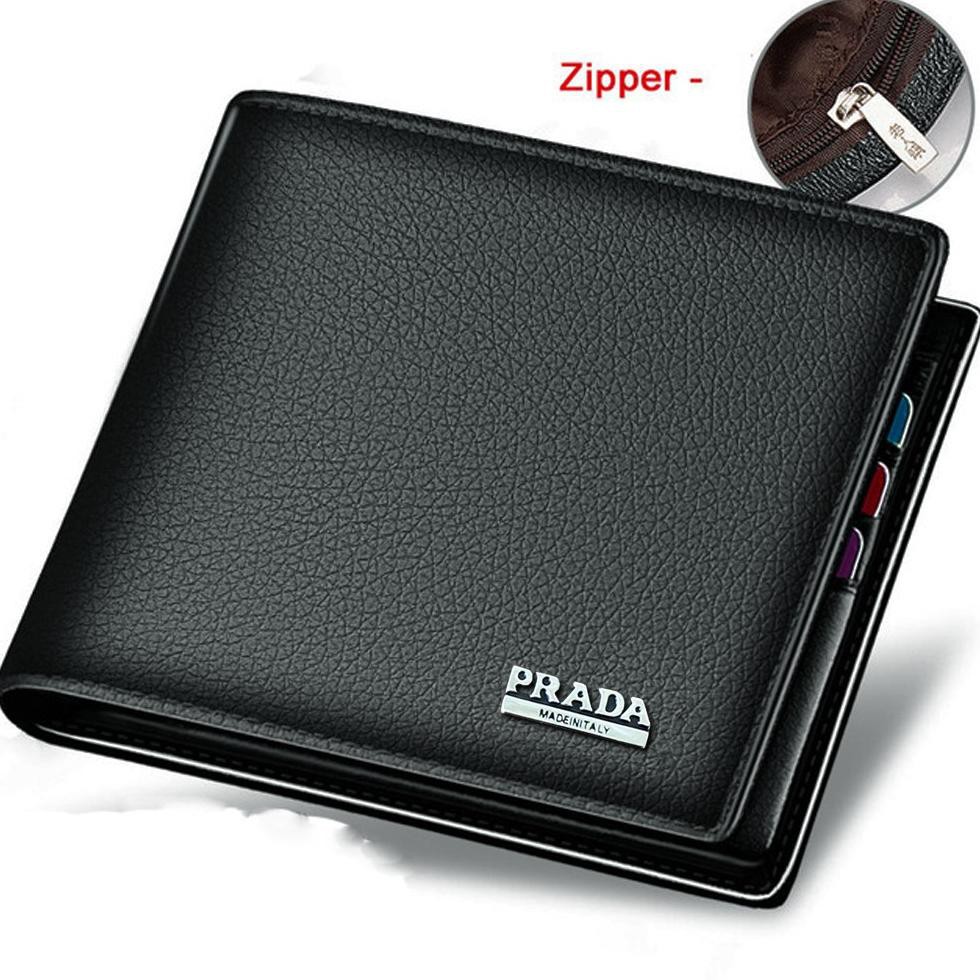 Tr8> Dompet Pendek Pria 3/4 Lipat Dua Bahan Kulit PU Prada Pr-30 Dompet Import - Black Koode Ri3>