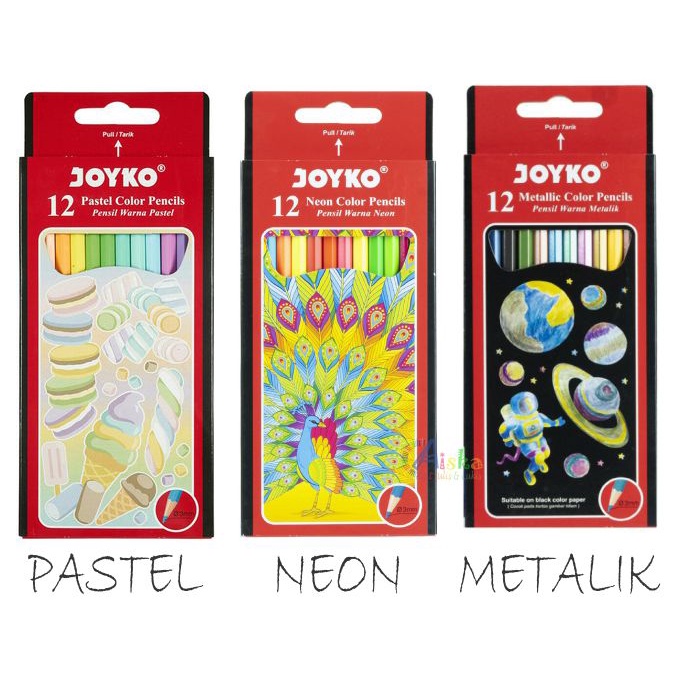 

Pensil Warna Joyko set 12 Warna PASTEL, NEON, METALIK