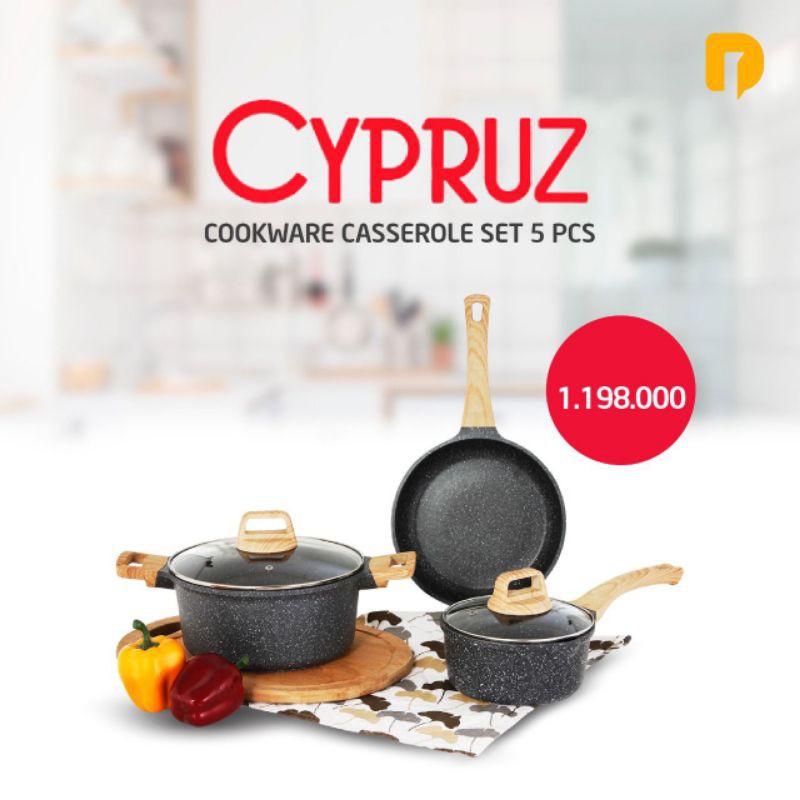 Cypruz Cookware Casserole set of 5 Granit Greblon