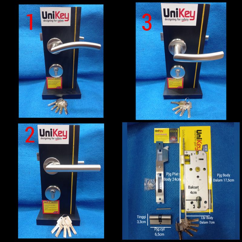 Handle Set Unikey Stainless Komplit Kunci Computer Standart Besar Unikey