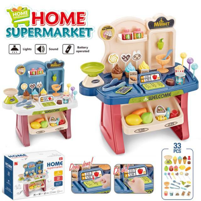 Tma / Mainan Anak Home Supermarket Market Kasir Play Set Isi Accs 33pcs