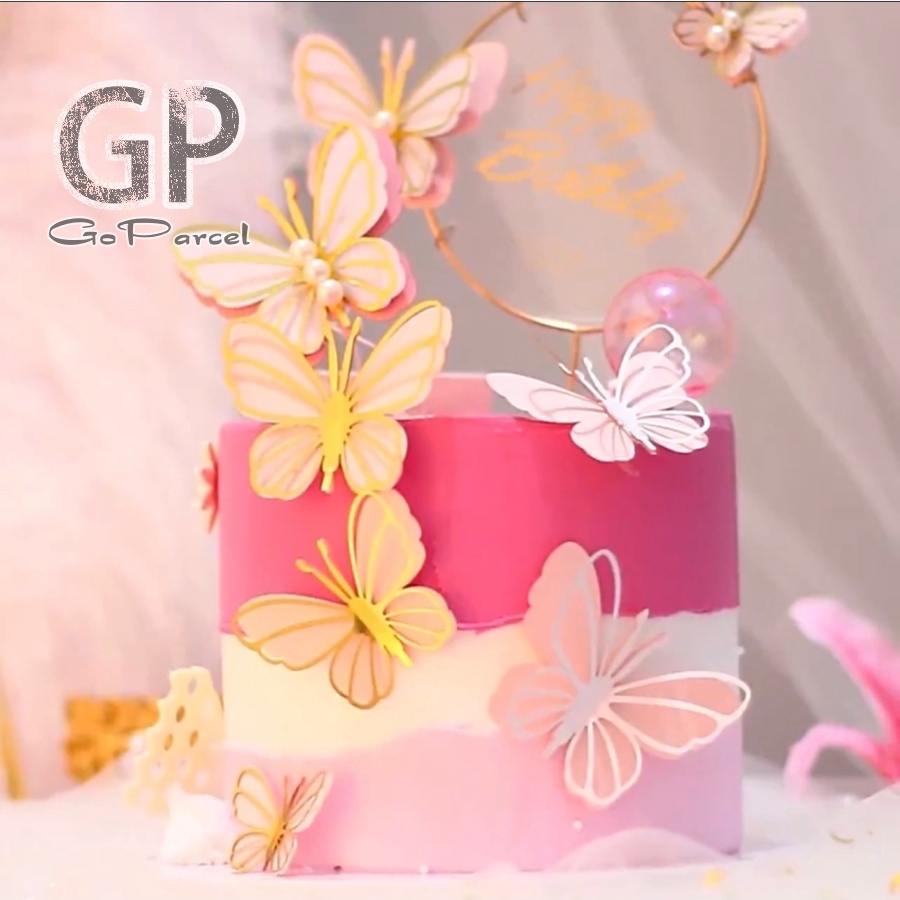 ( Set  3 Pcs ) TOPPER CAKE BUTTERFLY / TOPER KUE KUPU - KUPU / HAPPY BIRTHDAY CAKE / HIASAN KARANGAN BUKET BUNGA FLORIST BOUQUET FLOWER