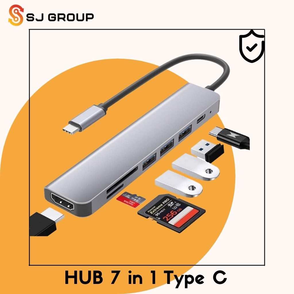 USB Type C HUB 7 in 1 High Speed Adapter Dock Station to USB 3.0 Adaptor TF SD Card Reader PD Fast