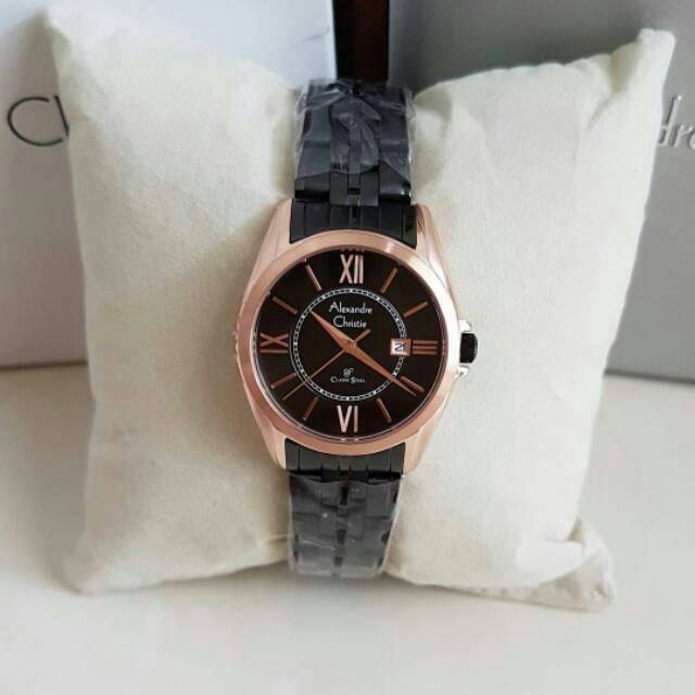 Jam Tangan Alexandre Christie AC8427 Wanita Original Black Rosegold